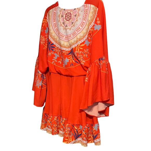 UMGEE USA 3/4 BELL DOLMAN SLEEVE BLOUSE, WOMENS, M, ORANGE & MULTICOLOR FLORAL - Picture 6 of 11